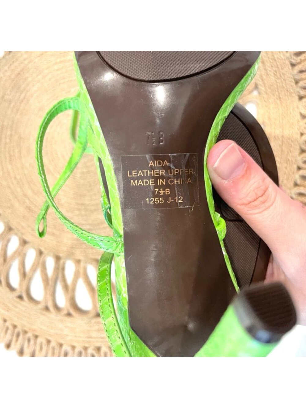 NWOT Lauren Ralph Lauren Green Leather Aida Open Toe Strappy Heels Size 7.5 - Picture 4 of 11